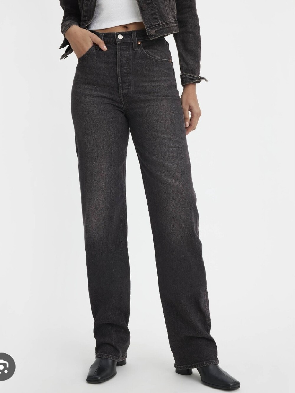 Levi's Black High Rise Ribcage Straight Full Length Jeans